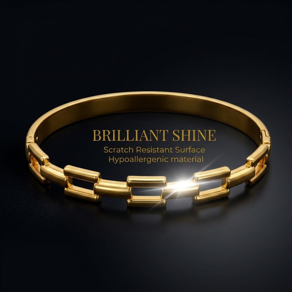 Gold Color Snap-on Openwork Link Bangle Stainless Steel Bracelet for Women Fashion Jewelry Gift