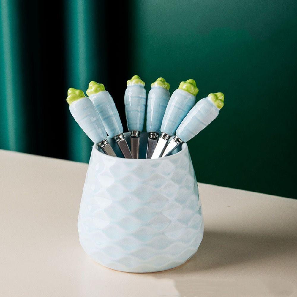 Creative Dessert Forks with Storage Jar Ceramic Fruit Forks Receipt Jar for Tasting Salad