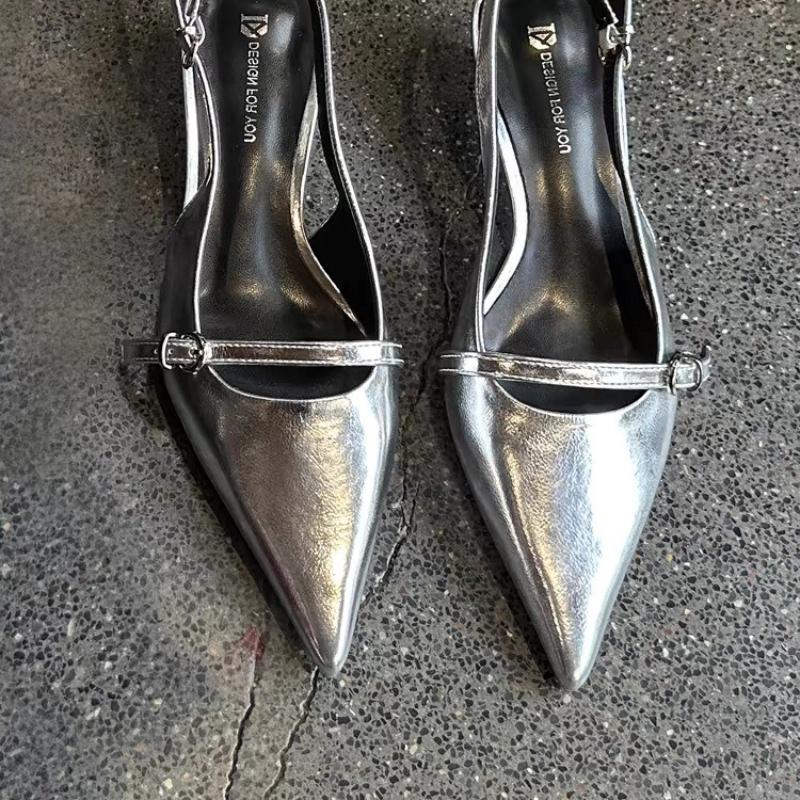 Мода Новая Мода Острый Носок Ремешок с Пряжкой Женские Сандалии Однотонные Мелкие Модные Сексуальные Вечерние Слингбэки Летняя Обувь на Высоком Каблуке Женщина