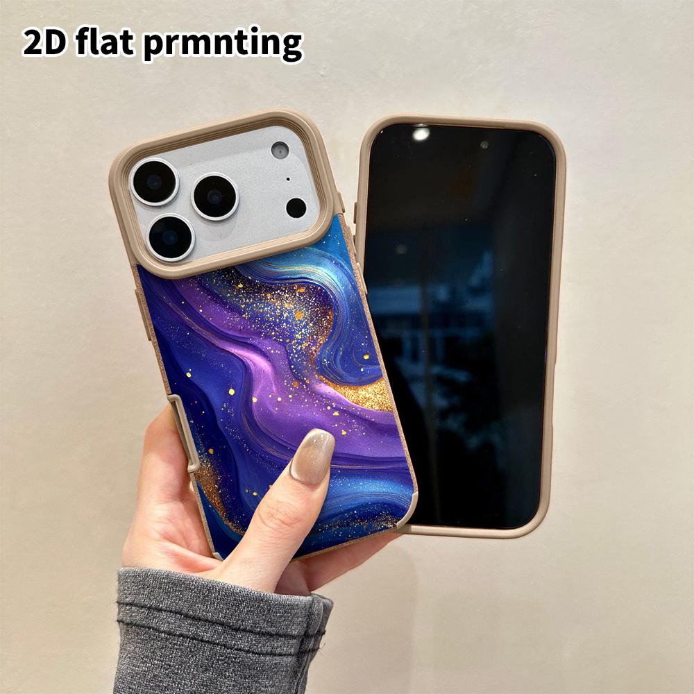Чехол для телефона: Плоская 2D кожаная защитная пленка для iPhone 18 17 16 15 14 13 Pro, сине-фиолетовый золотой, Рождественский и Хэллоуинский подарок