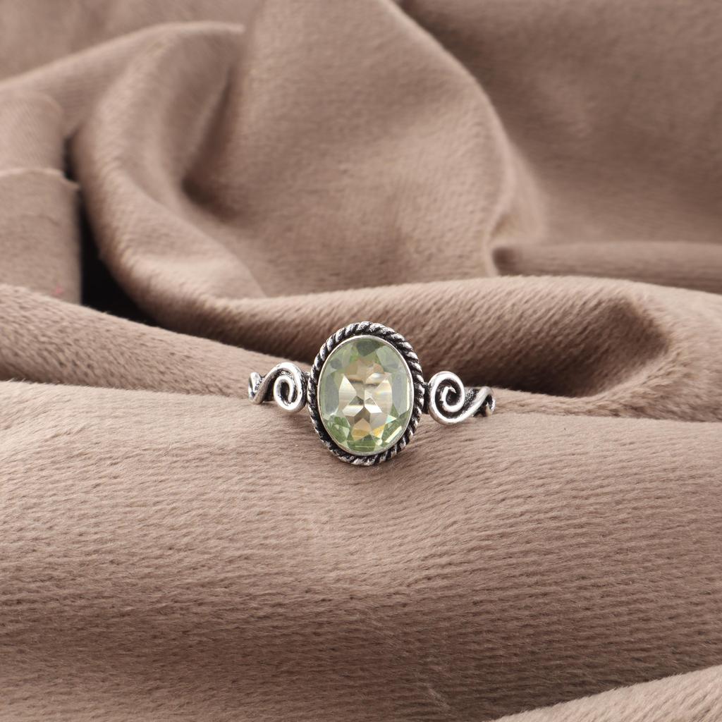 Green Amethyst Jewelry 925 Sterling Silver Ring, Gemstone Ring Jewelry, Healing Handmade Jewelry Gift For Mom