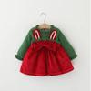 Autumn Corduroy Rabbit Ear Dress, Baby Girl Long-sleeved Double-layer Lace Dress Princess Dress