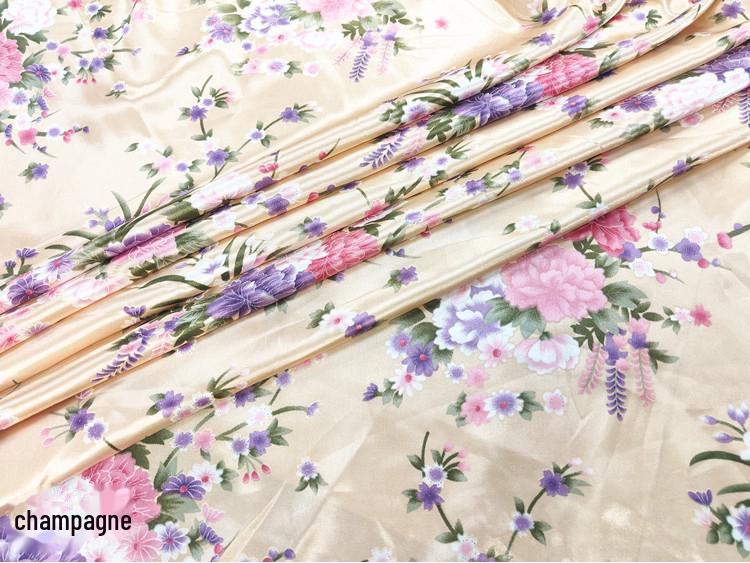 Floral Satin Print Cheongsam Pajamas with Ribbon Headdress and Lantern Kimono Quilt Fabric