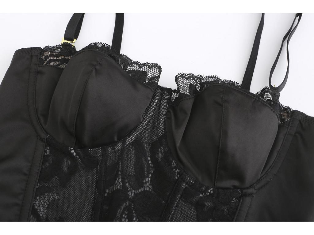 Seductive Lace Longline Corset Push-Up Bra Set for Women