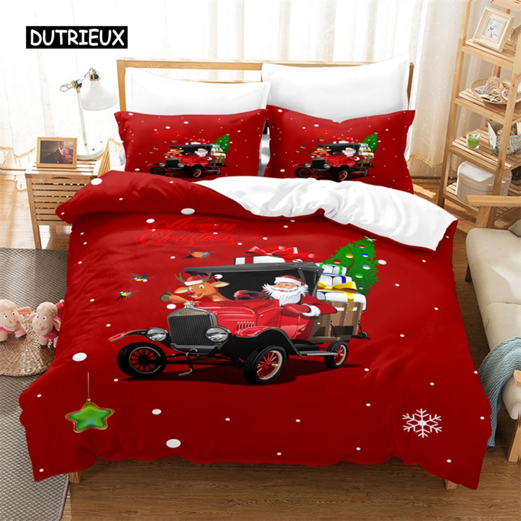 Красный Рождественский Постельный Комплект Набор Пододеяльников 3d Постельное Белье Цифровая Печать Постельное Белье Королевского размера Модный Дизайн