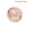 One First Happy Birthday Party Decorations Pink Flower Crown Disposable Tableware Baby Shower 1 Year Old Birthday Party Supplies