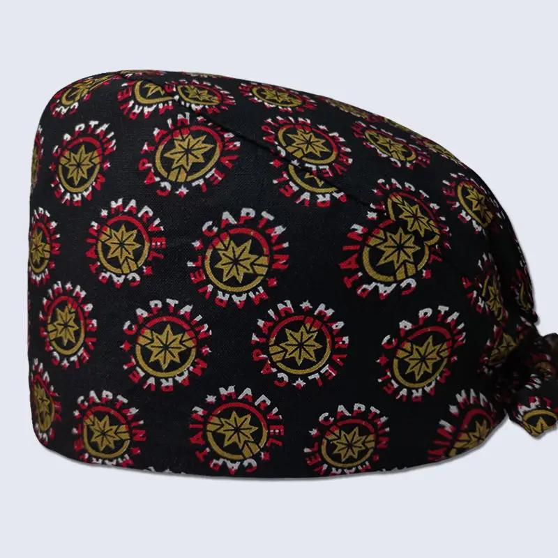 HZMNOI 100% Хлопок Хирургические Шапочки с Принтом Завязки Эластичная Секция Медсестра Шапочка Скраб для Мужчин Женщин Больница Медицинские Шапочки Новинка