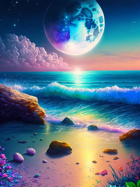 Полный фэнтези романтическая лодка наборы алмазов для рисования пляж Луна пейзаж Дельфин Diy Алмазная вышивка мозаика вышивка крестиком цветок