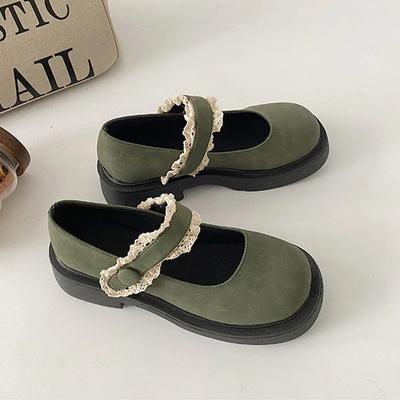 Женские туфли на каблуках с милой кружевной отделкой и круглым носком Туфли Мэри Джейн с пряжкой на липучке Модные туфли на платформе с широким каблуком в стиле Лолиты