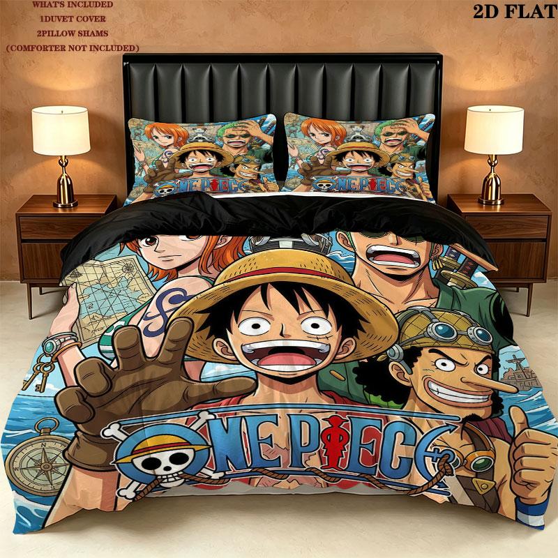 One Piece Pattern Bedding Quilt Set Quilt Cover Pillowcase Home Birthday Gift(1 * duvet cover + 2 * pillowcase, without core)
