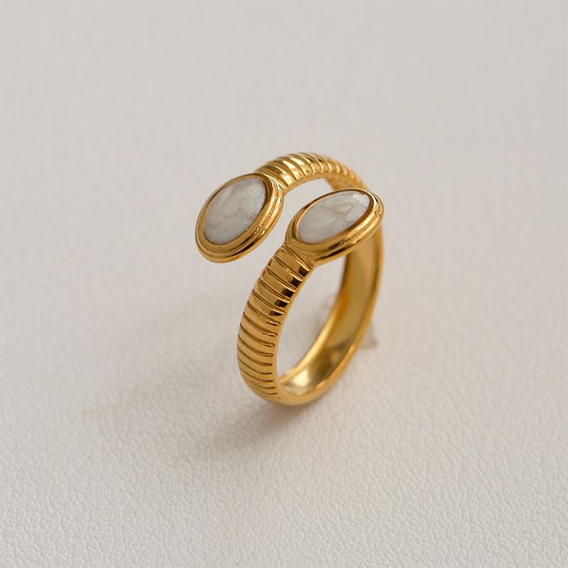 Stainless Steel French White Enamel Rings For Women Drip Glaze Romantic Elegent Girl Ring Daily Wear Sweet Y2K Jewelry No Fading
