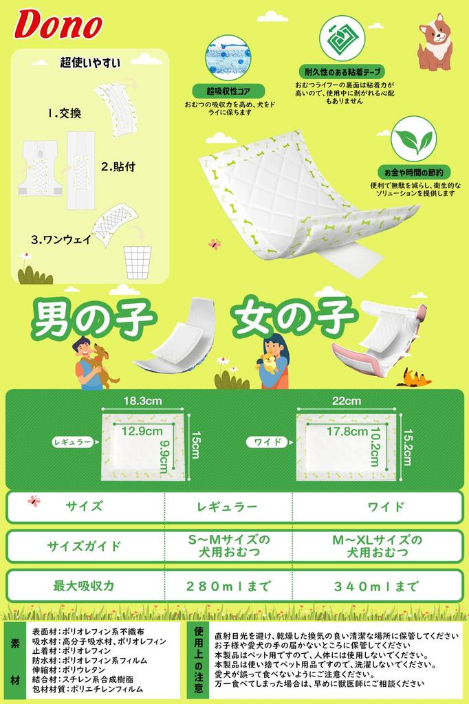 Подгузник для собак Dono, используемый с поясом для поддержания хороших манер у собак и моющимся средством для впитывания мочи у домашних животных, одноразовый подгузник для поддержания хороших манер у собак без флуоресценции для девочек и кормящих домашних животных