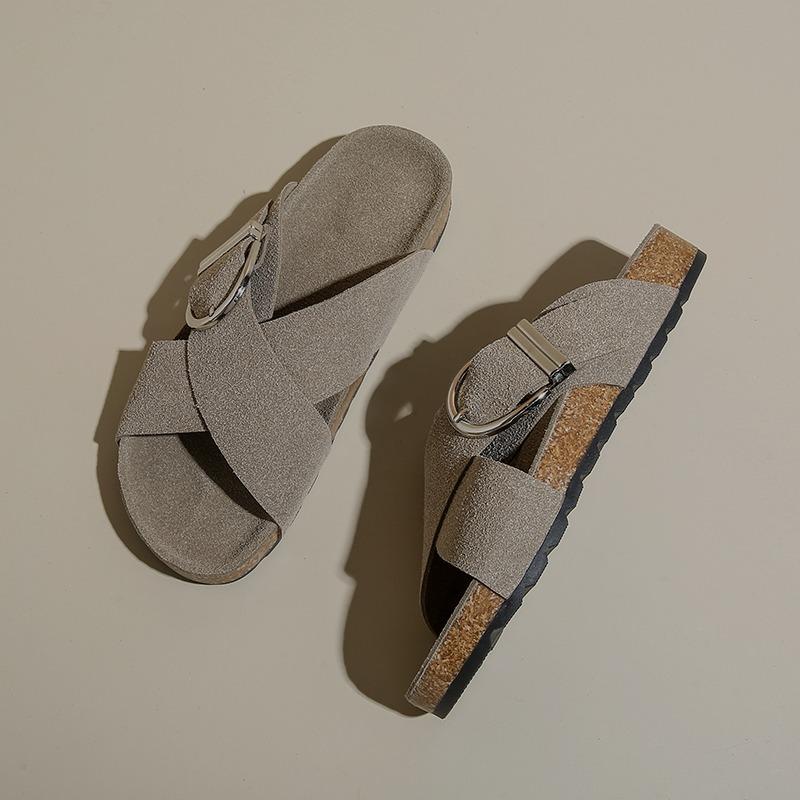 Модные ретро сандалии на плоской подошве с перекрестными ремешками для женщин, декорированные пряжками, шлепанцы на толстой подошве и платформе, женские, лето 2025, удобные, нескользящие, пляжная обувь