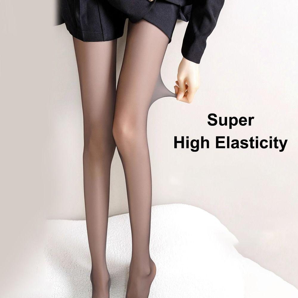 High-waisted Black D-cut Silk Stockings Highly Transparent Shiny Tights for Women