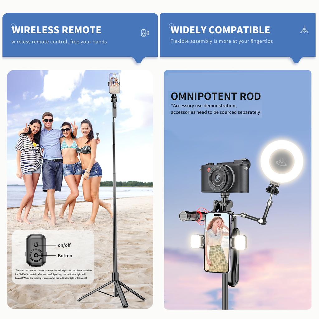 79.5-Inch Multi-function Selfie Stick Portable Gimbal Stabilizer with Aluminum Alloy Telescoping