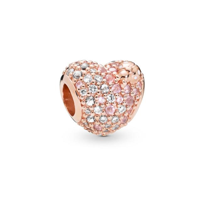 925 Sterling Silver Rose Gold Charms Open Heart Sparkling Polish Charm Pendant Clip Stopper Charms Fit Original Fashion Bracelet