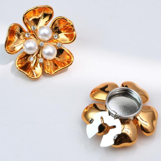 Cufflink Rhinestones Imitation Pearls Pistil Flower Shape Button Covers Clip-On Installation Sparkling Decorative