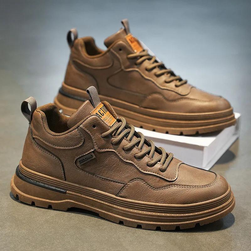 Мужская повседневная обувь Всепогодная мужская спортивная обувь Дышащая износостойкая мужская обувь на платформе Кожаные кроссовки Para Hombre