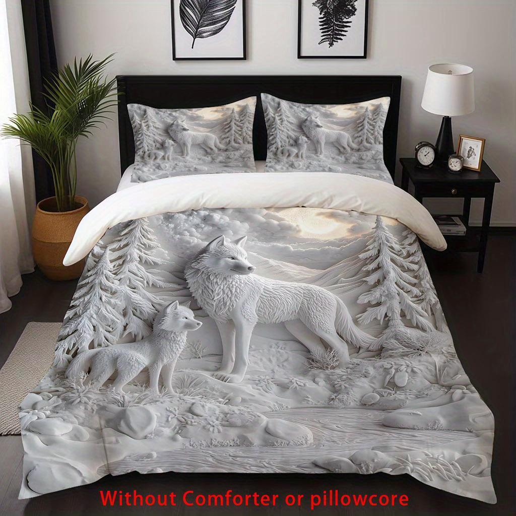 2/3 шт. Комплект пододеяльника с 3D принтом белого волка, Постельное белье с тематикой волка, леса и природы с наволочками для спальни, общежития, гостевой комнаты