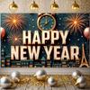 Happy New Year Banner Decorative Elements New Year Decor Event Banner Dark Blue Background Party Backdrop For Festival Public
