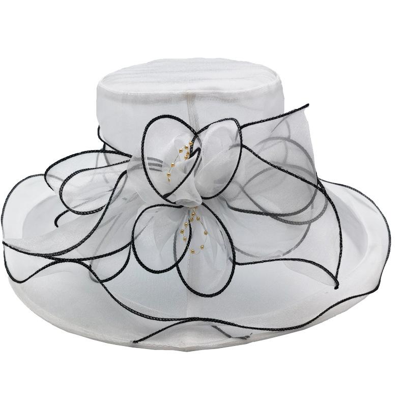 Sombrero elegante con estampado de lunares y flores para mujer, sombrero de Organza con ala ancha, Fiesta en la playa, 2022