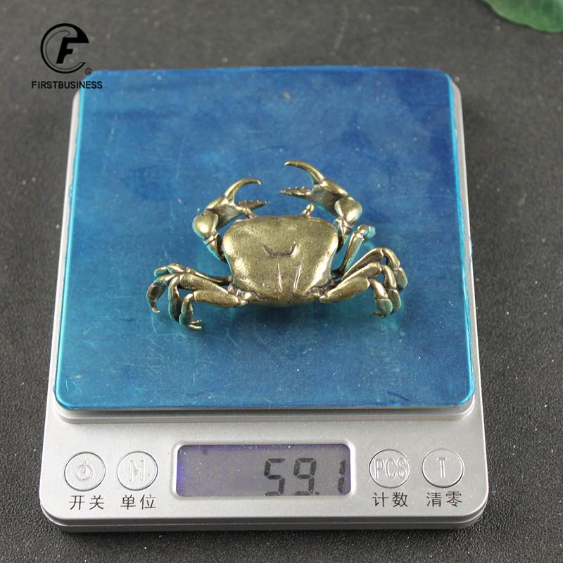60G Brass Crab Small Statue Ornament Copper Handmade Antique Animal Miniature Figurine Office Desk Decoration Home Decor Craft
