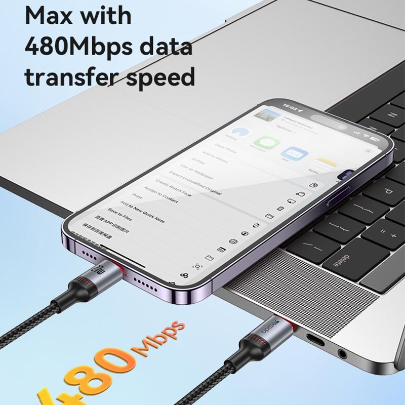 CA184 PD27W 3A USB-C / Type-C на 8-контактный кабель для зарядки и передачи данных, длина: 2м (черный)