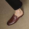 Мода 2025 Женские Новые Весенне-Летние Ретро Круглый Носок Натуральная Кожа Овчина Повязка на Голову Удобный Низкий Каблук Большие Шлепанцы Мюли