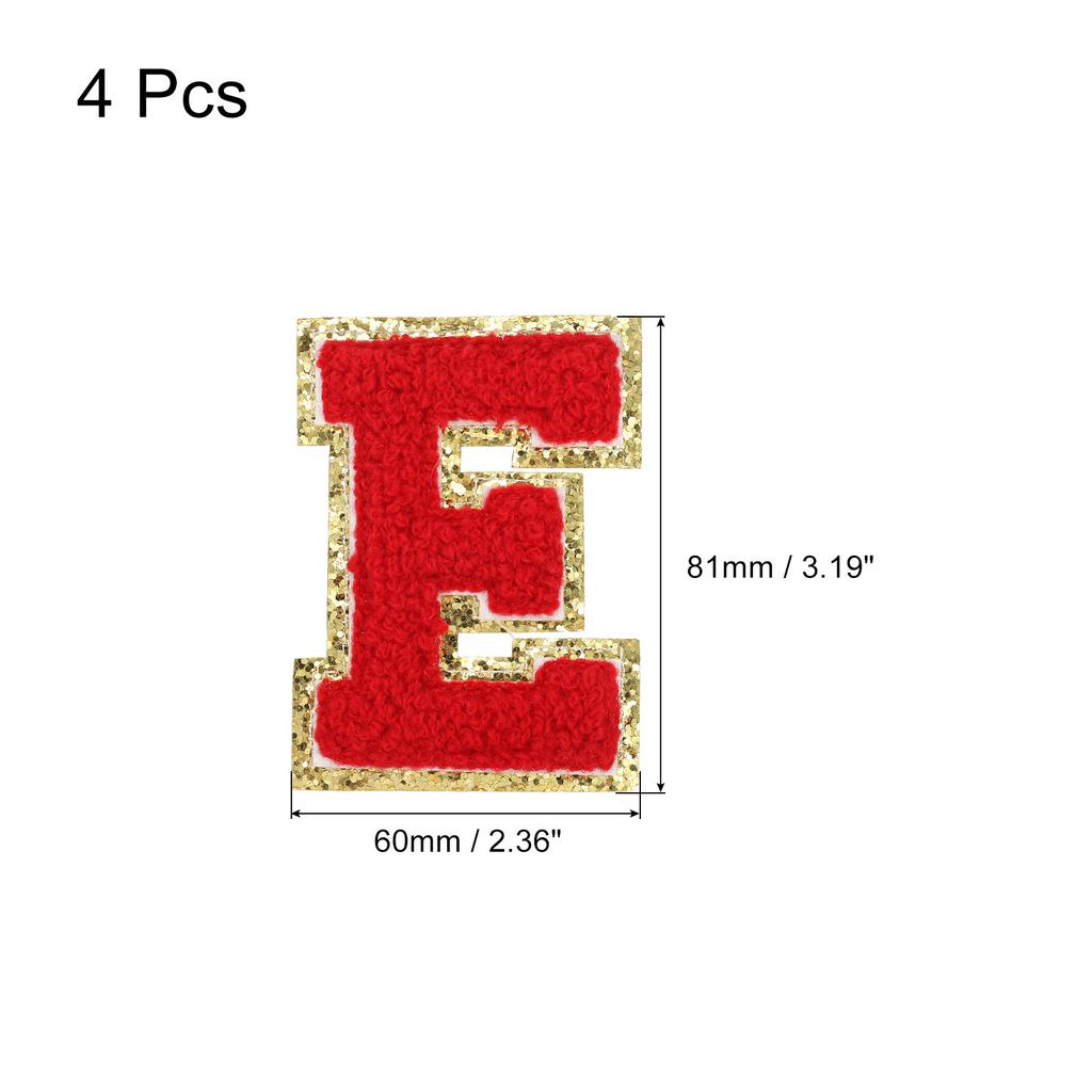 4pcs Embroidered Letter Patches Chenille Letter Patches Iron on Letter Patches Embroidery Patch Iron for Clothing Shoes Hats Red