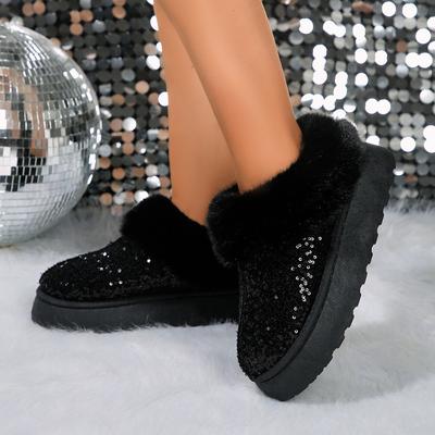 Осенне-зимние короткие зимние сапоги-трубы с пайетками для женщин