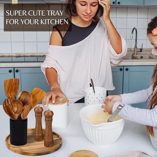 Декоративный круглый деревянный поднос диаметром 27,94 см для декора Красивый поднос из дерева акации для кухни-столовой Идеальный маленький поднос для свечей для декора журнального столика