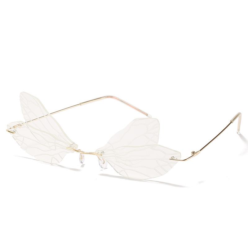 New European and American style sunglasses fashion dragonfly wings rimless sunglasses sunglasses Party sunglasses