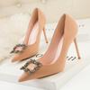 Мода ГОРЯЧИЕ Женские 9,5 см 6 см Высокие Каблуки Черные Туфли-лодочки Леди Элегантная Обувь Женские Кристальные Пряжки Скарпины Женские Телесные Выпускные Свадебные Свадебные Каблуки