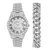Бриллиантовые Часы Браслет Аналоговые Часы с Римскими Цифрами Водонепроницаемые Кварцевые Простой и Стильный Модный Аксессуар Идеальный Подарок для или Дня Мужской Комплект из Двух Предметов