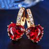 Yellow Rose Gold Color Heart Shaped Red Crystal Earrings Gift for Women Fashion Jewelry Gifts