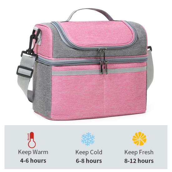 Insulated Lunch Bag Double Deck Lunch Tote Large Leakproof Expandable Lunch Box Reusable Tote Cooler Bag with Pocket for Work Picnic Outdoor
