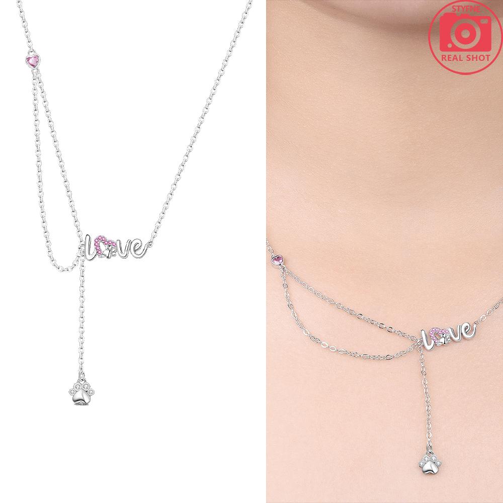 Pink Crown Necklace Rose Flower Women's Butterfly Necklace Bone Tassel Jewelry Original 925 Silver Valentine Gift Anniversary