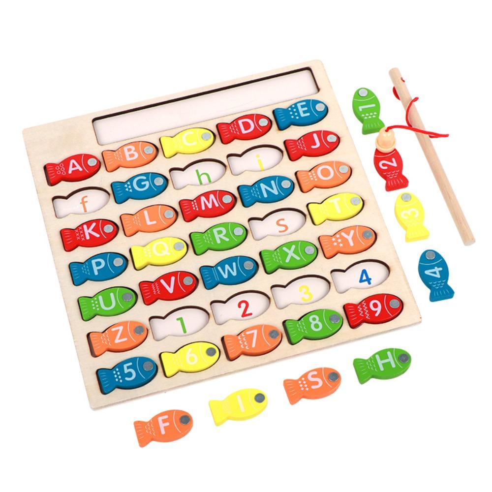 Wooden Kids Fishing Toys Letter Cognition Fishing Game Toy Letter Number Puzzle Birthday Gift