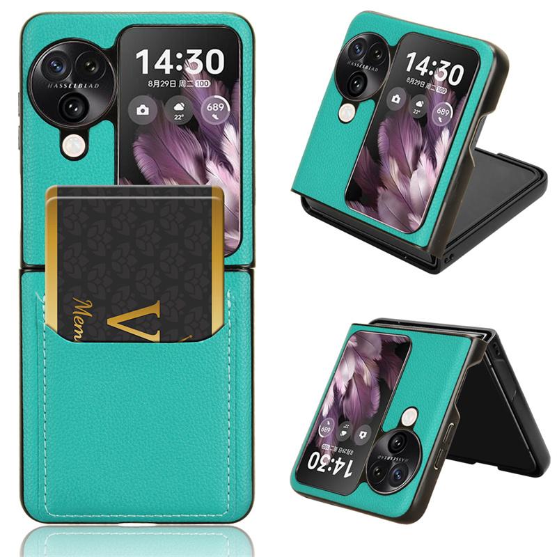 For OPPO Find N3 Flip N2 Flip Litchi PU Genuine Leather Outer Card Mobile Protective Case Upper and Lower Folding Screen