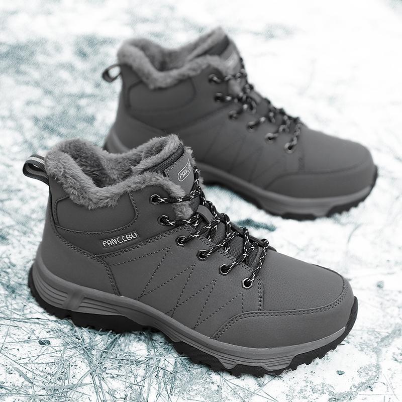 Fashion Men Winter Snow Boots Lace Up Fashion Leather Sneakers Super Warm Boots Outdoor Hiking Boots Work Cotton Shoes for Men