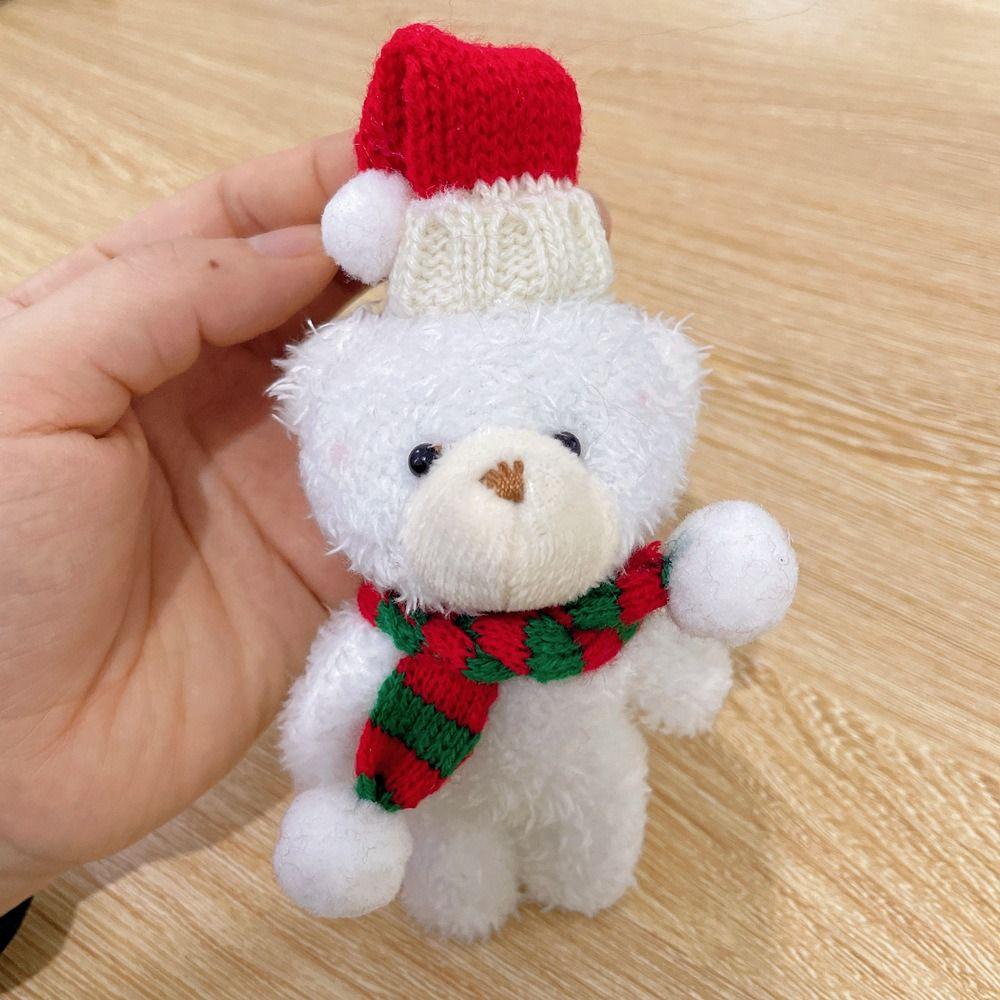 Brown White Christmas Bear Pendant Couple Hat Bear Handheld DIY Bear Cute Curly Bear Bag Pendant