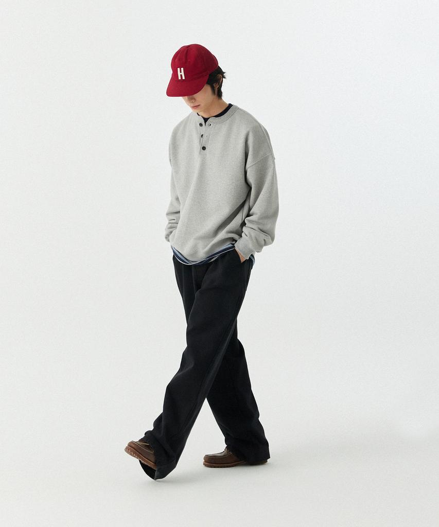 STENDS [M~4Xl] Henley Neck Semi-Oversized Sweatshirt_Melange Gray