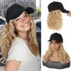 Baseball Cap Wig, 18" Adjustable Black Hat Band Wavy Curly Synthetic Bob Hair Extensions for Women Girls