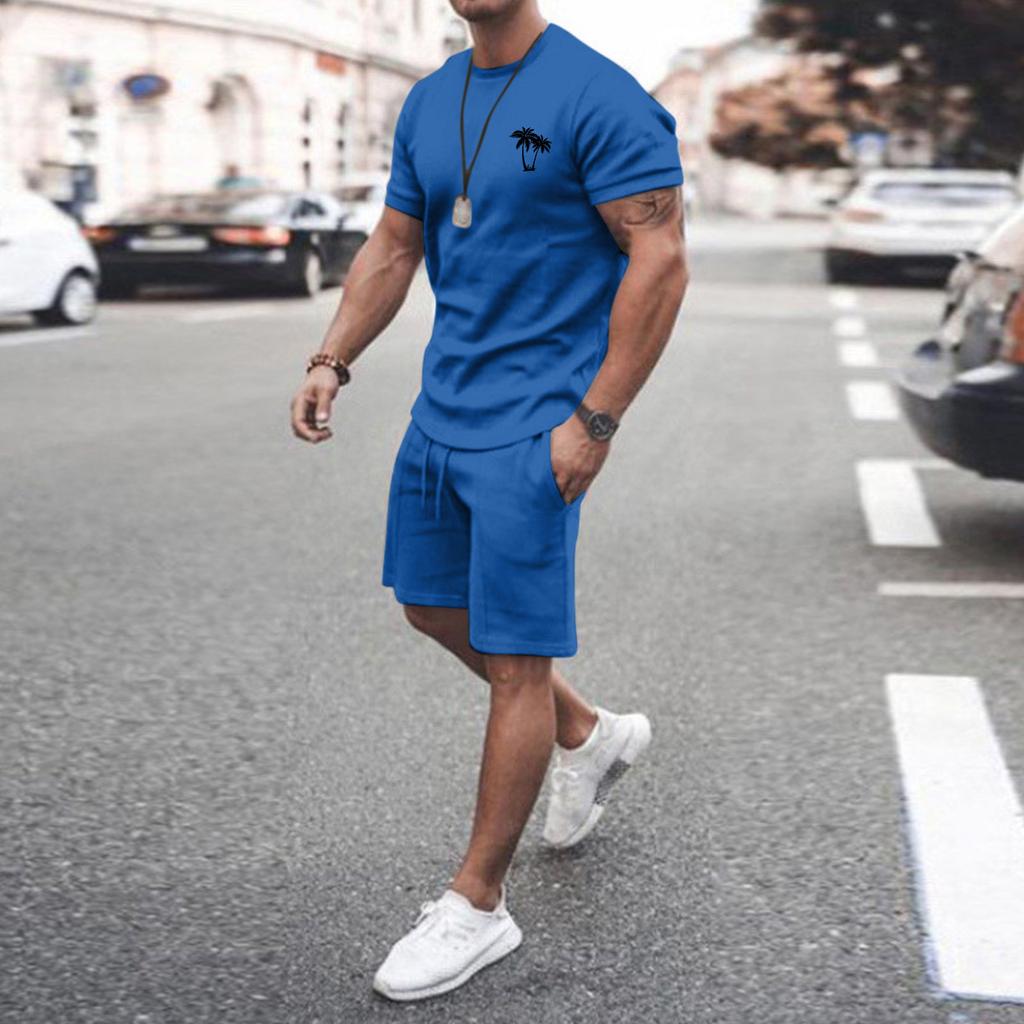 Мужские комплекты из двух предметов, летние повседневные футболки с короткими рукавами и классические спортивные шорты, комплект спортивного костюма
