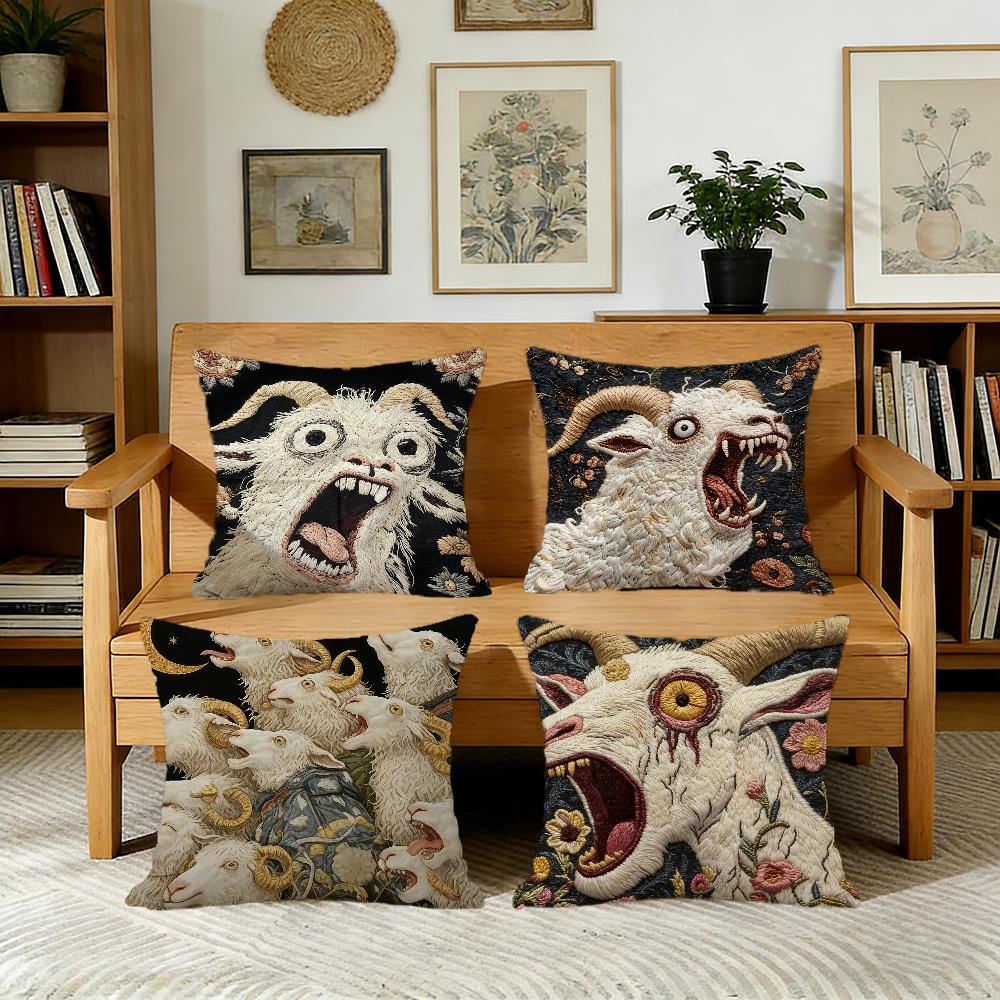 Spooky Goat Face 2D cute cushion cover For Pillow Printing Sofa Decoration Home Car Room Coffee Shop Office Nordic Simplicity