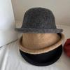 Rolled Up Small Bun Top Hat for Women Solid Color Wool Basin Hat Fisherman's Hat Domed Fashionable Knitted Woolen Hat