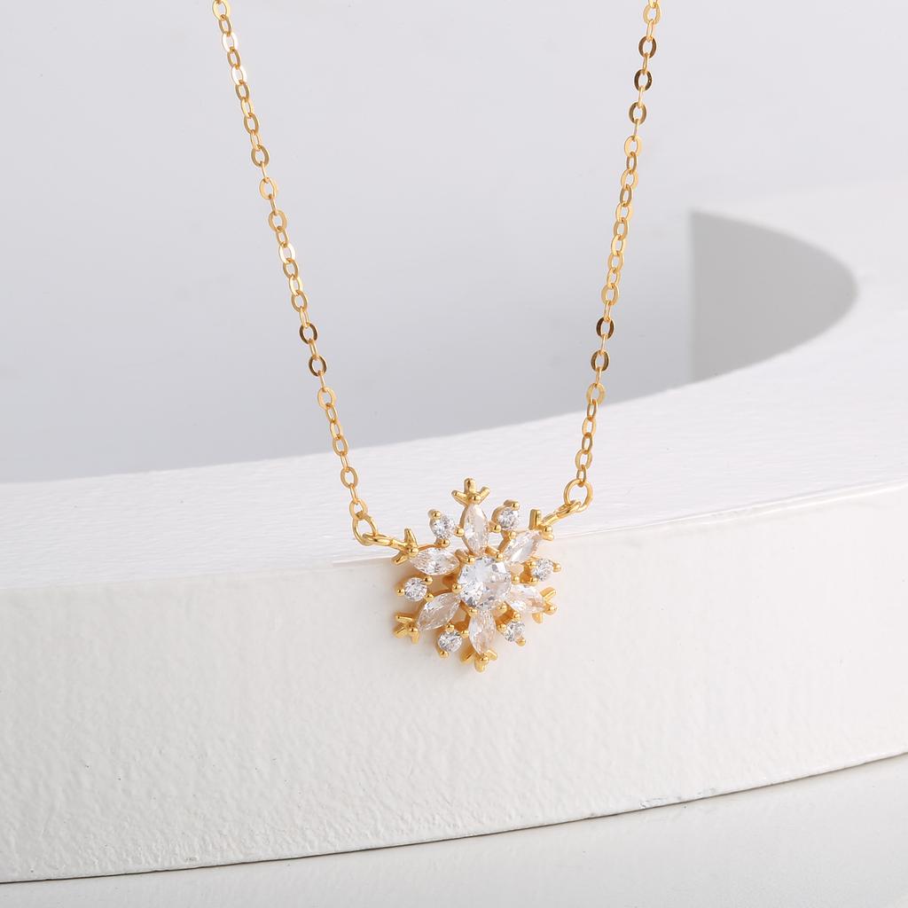 Ожерелье из серебра S925 с цветком снега, женское, простое, с бриллиантами, в виде цветка, ниша, светлая, роскошная цепочка на ключицу, подарок девушке, ювелирные изделия