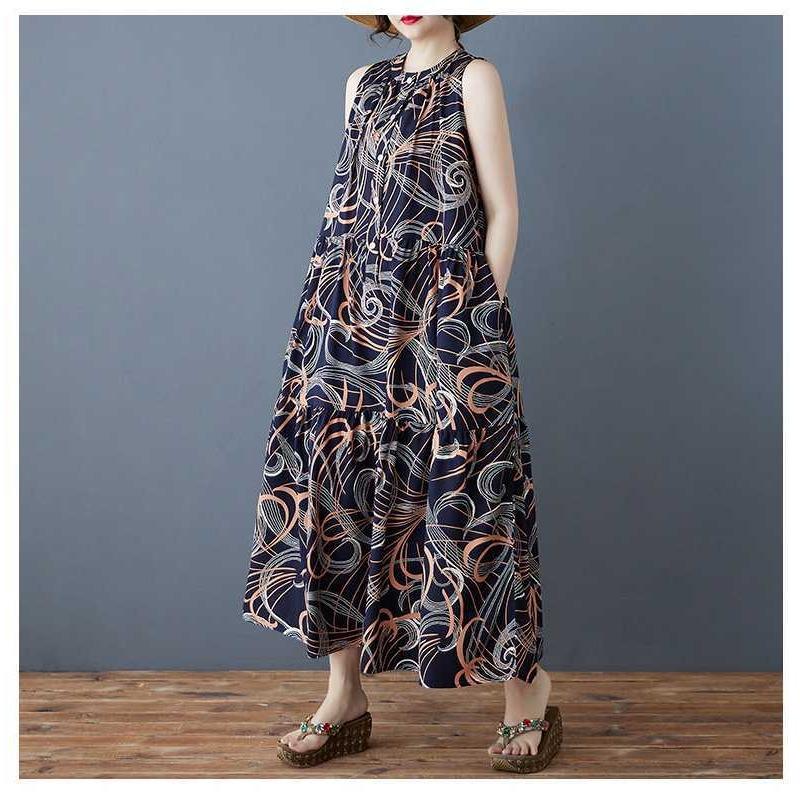 Женское ретро шифоновое свободное платье средней длины