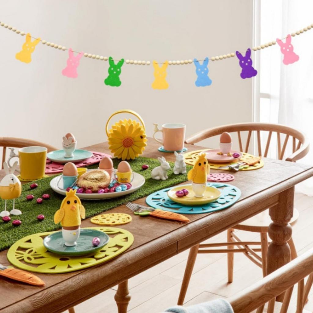 2 шт. пасхальная гирлянда с бисером в виде кролика с разноцветными подвесками в форме кролика, разделенными деревянными бусинами, для весеннего тематического празднования Пасхи