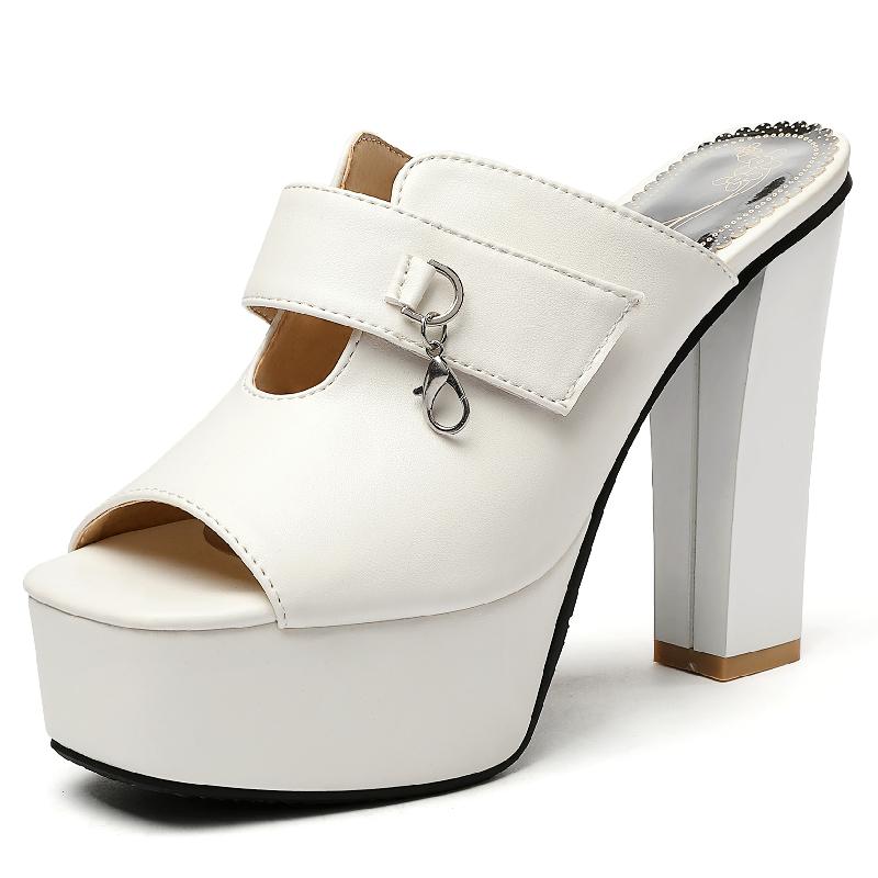Модные туфли на платформе, женские летние босоножки на высоком каблуке, роскошные женские туфли-мюли, черные, белые, красные, туфли для вечеринок, большой размер 50